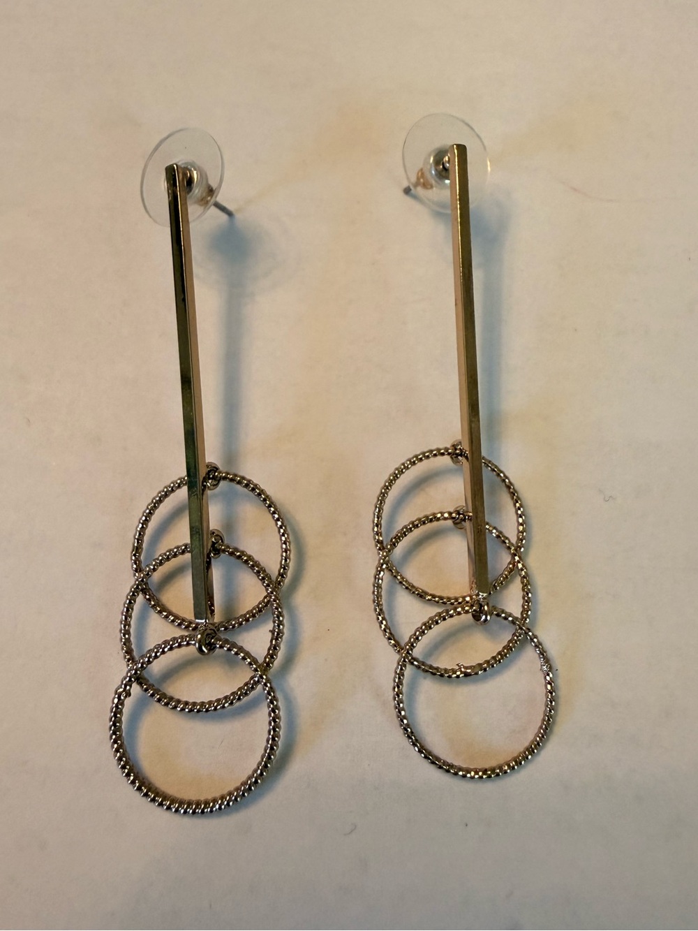 Elegant Gold-Tone Drop Earrings with Interlocking Rings